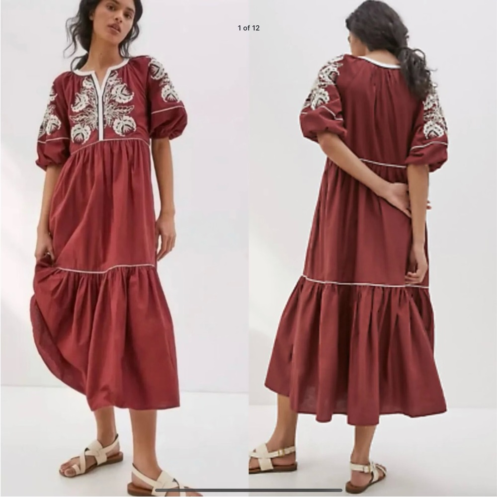 Anthropologies Gretel Embroidered Maxi Dress